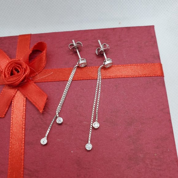 Silver 925 Dangling Box Chain with CZ Earrings - Picture 5 of 10